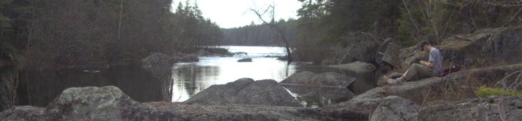 Tim in the massive rocks BWCA 2014 pan