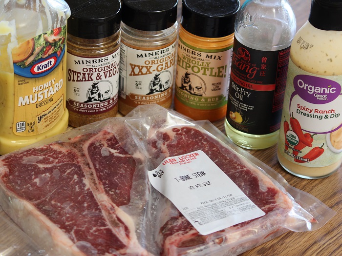 Steaks marinated, basted,grilled